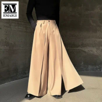 Men Japanese Streetwear Vintage Splice Ribbons Loose Casual Samurai Wide Leg Pants Man Gothic Skirt Trousers Stage Clothes