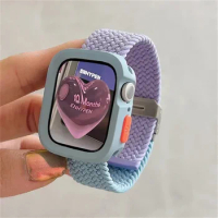 Korean Cute Braided Strap + Case for Apple Watch Band 44 40 45 41 49 MM Elastic Nylon Bracelet for IWatch Series 9 8 SE 7 6 5 4