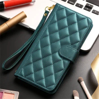 Leather Case For Sony Xperia 1 10 5 V IV III II Luxury Lanyard Squares Pattern Card Slot Wallet Flip Book Case Cover Funda Coque
