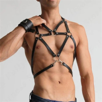 CEA Fetish Gay Leather Chest Harness Men Harness Adjustable Sexual Body Bondage Cage Harness Belts Rave Gay Clothing for Adult S