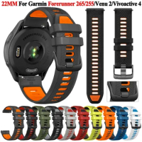 22MM Official Strap For Garmin Forerunner 265 255 745 Music Watchband Bracelet Vivoactive 4 Venu 2 3 Silicone Bands Replacement
