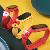 Cartoon Christmas Strap For Xiaomi Mi Band 5 6 Smart Watch Wrist Silicone Replacement Bracelet Accessories for Mi band 4 3 Wrist