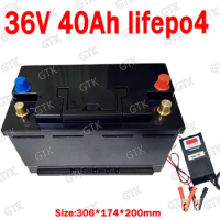 GTK lithium 36V 40AH Lifepo4 battery BMS 12S deep cycle for 2000W 1500W scooter bike Go Cart vehicle power supply +5A charger