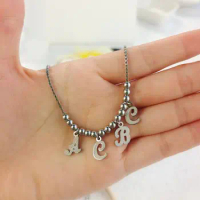 Stainless Steel Bead Chain Spaced Monochrome Corroded Initial Necklace Simple Ladies Daily Accessory Christmas Gift For Girls