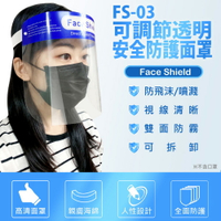 FS-03可調節透明安全防護面罩 防飛沫噴濺 高度透明 親膚海綿 防油煙炒菜油濺 加大面罩