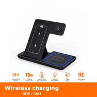 lxi68 แม่ค้าแนะนำ แท่นชาร์จไร้สาย 3 in 1 Fast Wireless Charger Stand 15W ที่ชาร์จตั้งโต๊ะ เครื่องชา