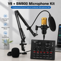 V8 Sound Card with BM800 Condenser Microphone Set Audio Interface Mic for Singing Condenser Micropho