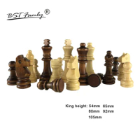 BSTFAMLY King Height 54/65/80/92/105mm Wood Chess Pieces Set Chess Game Carrying Convenient Light International Chess IA14