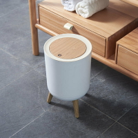 家用創意帶蓋按壓客廳廁所衛生間廚房北歐風ins高腳仿木紋垃圾桶