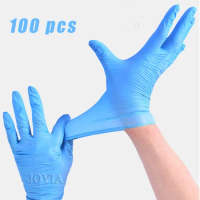 Disposable Gloves 100pcs Examination Glove Powder Free S M L Blue Nitrile Synthetic Vinyl Home Work Elastic Hand Cover No Box