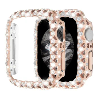 Bling Bumper Cover For Apple Watch Case 41mm 45mm PC Diamond Protective Women Hard Frame for IWatch Series 8 7 Love Heart-shaped