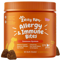 ขนมสุนัข Zesty Paws สำหรับอาการแพ้และภูมิคุ้มกัน ดีต่อสุขภาพลำไส้ ขนมสุนัขเคี้ยวนุ่ม อาหารเสริมสนับส