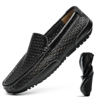 2022 Summer Men Shoes Casual Luxury Brand Genuine Leather Mens Loafers Moccasins Italian Breathable Slip on Boat Shoes BTMOTTZ