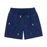 【RALPH LAUREN】RL POLO 經典刺繡滿版小馬海灘短褲-深藍色(平輸品)
