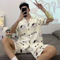 Pajamas Men's Summer Stripes Thin Youth Cloud Cotton Homewear Suit Short Sleeve Can Be Worn outside 