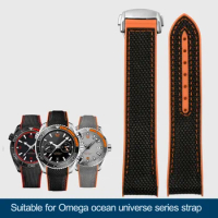 Silicone Watch Strap Nylon Rubber For Omega Seahorse 300 Quarter Orange Ocean Universe 600 Black grey Watch Band 20mm 22mm