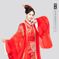 Ancient Chinese Traditional Wedding Red Bride Costume with Phoneix Actress Zheng Shuang Same Design Female Costume Hanfu