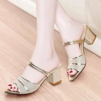 sendal heels wanita tali bekang pinggir permata ering Shoes Sneakers Sandal