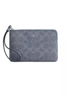 COACH Corner Zip Wristlet In Signature Canvas Chambray/Silver CAQ75