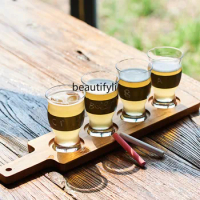 GY Personalized Graffiti Craft Beer Mug Set Small Size Mini Glass Cup with Wood Pallet Whiskey Tasting Cup