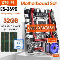 X79F1 3.0 Motherboard set E5 2690 CPU 4 x 8GB = 32GB DDR3 1600Mhz DDR3 ECC REC COOLER Kit SATA3.0 USB3.0 NVMe M.2