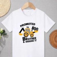 Cute Fun Boy T-shirt Promoted to Big Brother and Digging It Print Creative Fashion Kids Clothes Europe Trend Hot Sale Streetwear