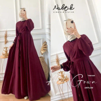 GAMIS ALETA GOWN DRESS MUSLIM MAXY ALETA CRINKLE AIRFLOW PREMIUM - MAROON, All Size
