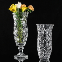 歐式古典水晶玻璃花瓶高腳刻花花瓶百合玫瑰鮮花瓶臺面擺件樣板間