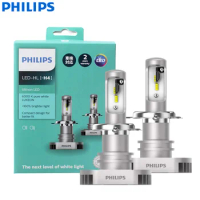 Philips LED H4 9003 Ultinon LED Auto Hi/lo Beam 6000K Cool White Light +160% Brighter Headlight Compact Design 11342ULX2, Pair