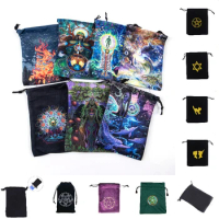 1pc Pendulum Divination Tablecloth Card Pad Runes Altar Table Cloth Constellation Board Game Printed Velvet Mini Tarot Bag