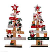 Christmas Wooden Desktop Ornament Charming Desktop Christmas Wood Sign Table Top Tree With Snowman &amp; Santa Claus Decoration