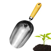 Potting Soil Scoop Wooden Handle Hand Garden Shovels Stainless Steel Small Shovel Planting Flowers Garden Tool for Transplanting