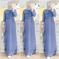 Shanum Dress Ceruty Simple Ootd Bridesmaid Wudhu Friendly DRESS + HIJAB DENIM