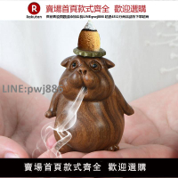 【高品質 超低價】阿根廷綠檀木雕創意熏香爐目瞪口呆小狗熊擺件 土撥鼠香爐倒流香
