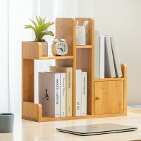 實木桌面簡易小書架置物架北歐簡約書桌桌面收納架學生小書柜帶門