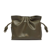 【LOEWE 羅威】Mini Flamenco Clutch 迷你 扭結束口 皮革 手拿包 肩背包 斜背包 深卡其綠色