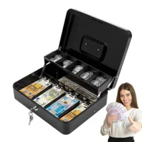 Money Box For Cash Saving Locking Cash Box With Money Tray Metal Money Saving Organizer 4 Bill/5 Coin Slots Cash Register Drawer