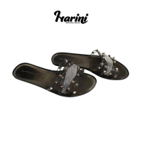 Sandal Selop Kaca Jelly Sendal Flat Teplek Wanita Anti Slip Model Piramid Strap Gold Import W-608-3