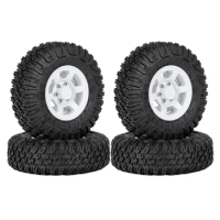 4PCS 85mm 1.55 Inch Beadlock Wheel Rims Tires Set for 1/10 RC Crawler Car Axial Yeti Jr RC4WD D90 TF2 Tamiya CC01,White