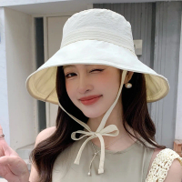 Mũ chống nắng vành rộng chất liệu gió nhẹ kèm dây quai gió trơn màu cho nữ đội đi biển đi làm đi chơ