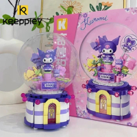 Keeppley Sanrio music box building blocks desktop ornaments mymelody HelloKitty model Kuromi toys children's birthday gift