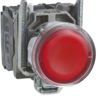 XB4BW34B5 = ZB4BW0B15 + ZB4BW343 Harmony XB4, Illuminated push button, metal, flush, red, Ø22, sprin