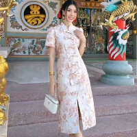 sleeve collar midi dress cheongsam qipao qibao tahun baru imlek kueni cny sincia lunar new year orie
