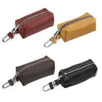 Fashion Key Bag Leather Bucket Car Keys Case Zipper Keychain for Men Women Lipstick Holder Keyring for Backpack