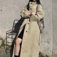 BJTZ Retro Silhouette Standing Collar Trench Coat For Women 2024 Spring Autumn New Female Overcoat Clothing HL518