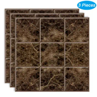 Wostick Dark Brown Square Marble 3D Effect Surface Peel and Stick Tiles Stickers Easy to Install Self Adhesive Wallpaper 3 Pcs