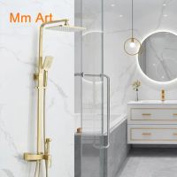 Light Luxury Copper Bathroom Brushed Gold Shower Head Set Household Boost Nozzle Golden Shower Household Faucet