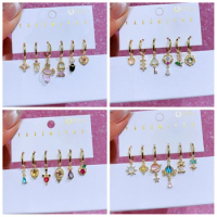 MIGGA 6pcs/set Lovely Fairy Princess Dangle Earrings Gold Color Zircon Stone Women Girls Party Jewel