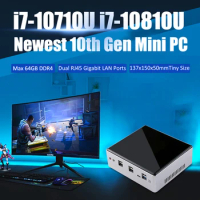 Gaming MINI PC Computer Core I7 10710U 10810U 4.9GHz 64GB DDR4 1TB M.2 NVME SSD WINDOWS10 PRO AC WIFI 8xUSB 4K HDMI DP TYPE C
