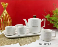 7 pc Tea set Tea Cup Coffe Set Coffe Cup Ceramic With Electroplate Gold Design Gelas Teh Kopi Kerami